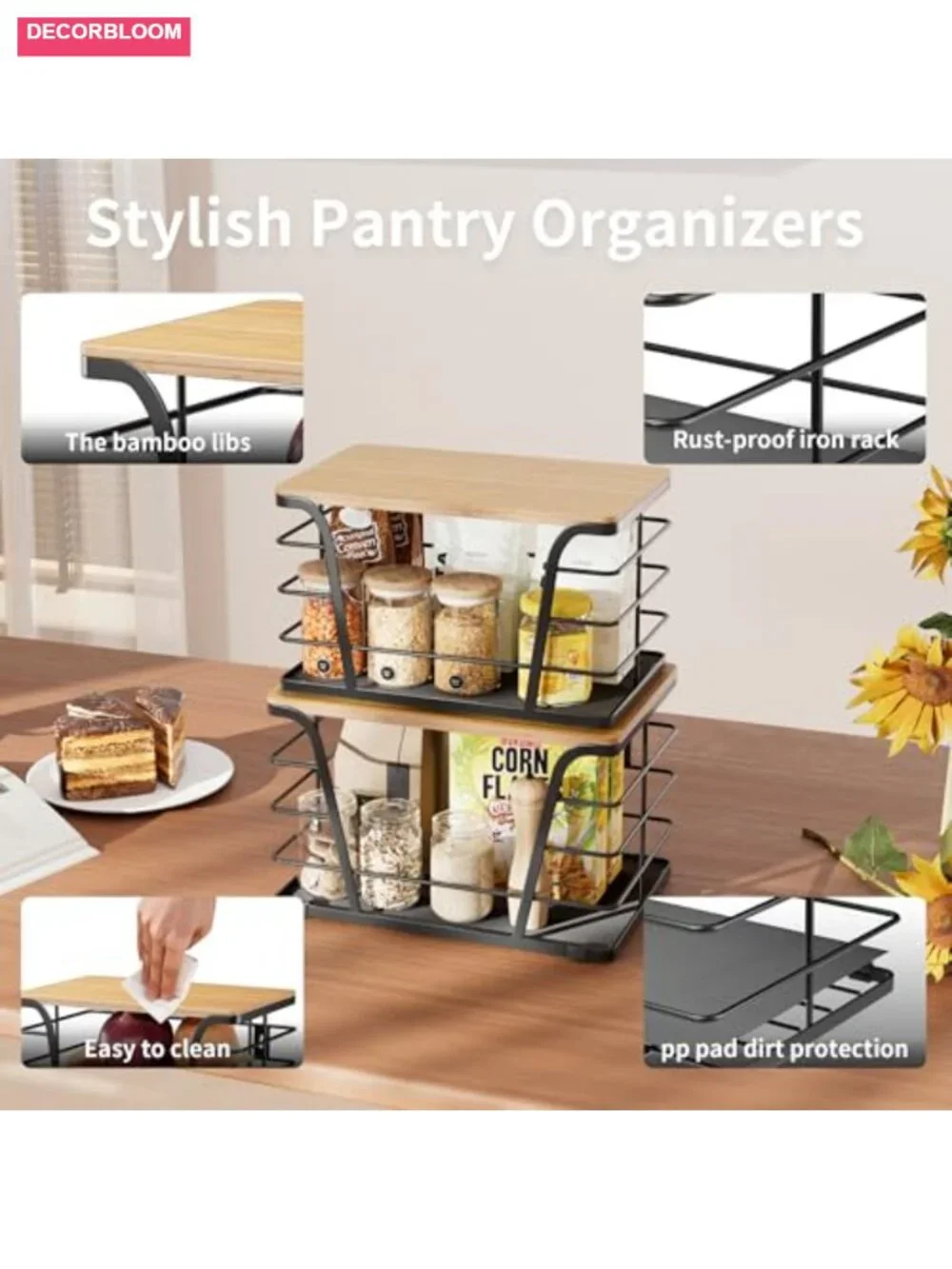 2 Pack Stackable Potato Onion Storage Bins Bamboo Top Kitchen Pantry Organizer